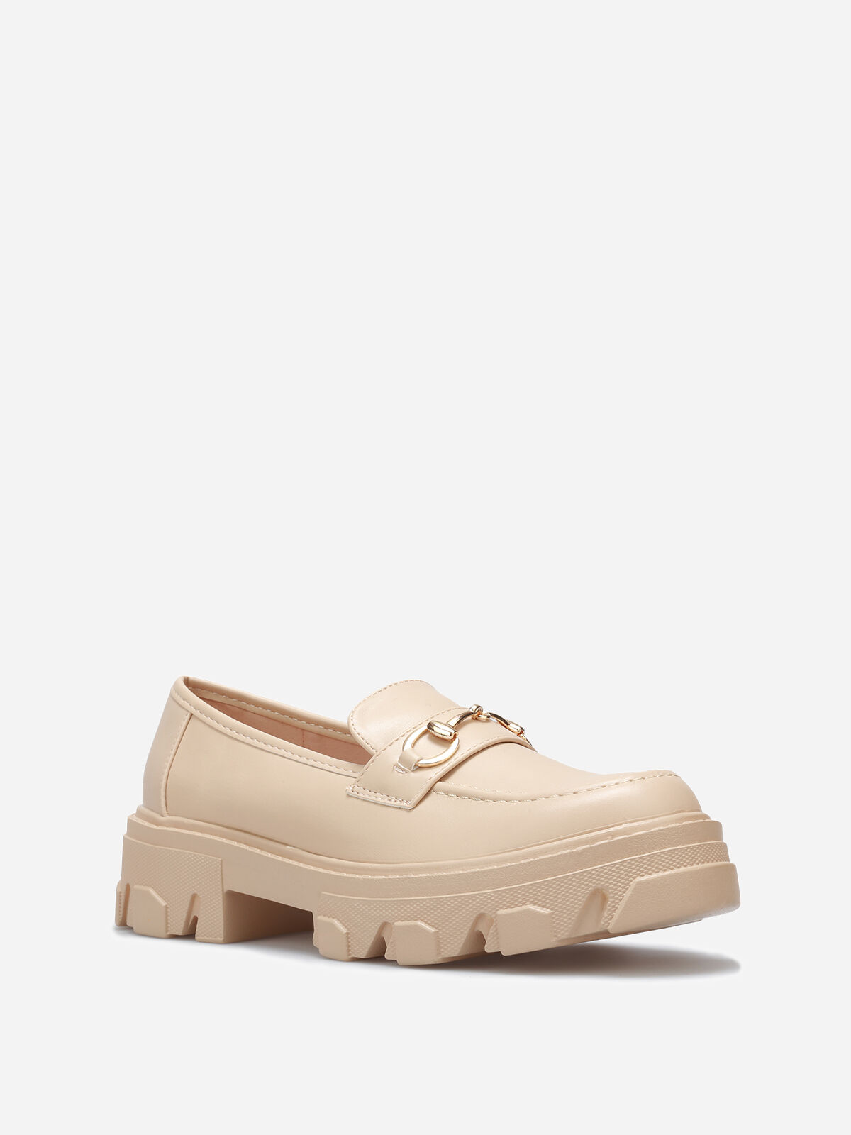 Mocassins crantés avec bride dorée- Beige
