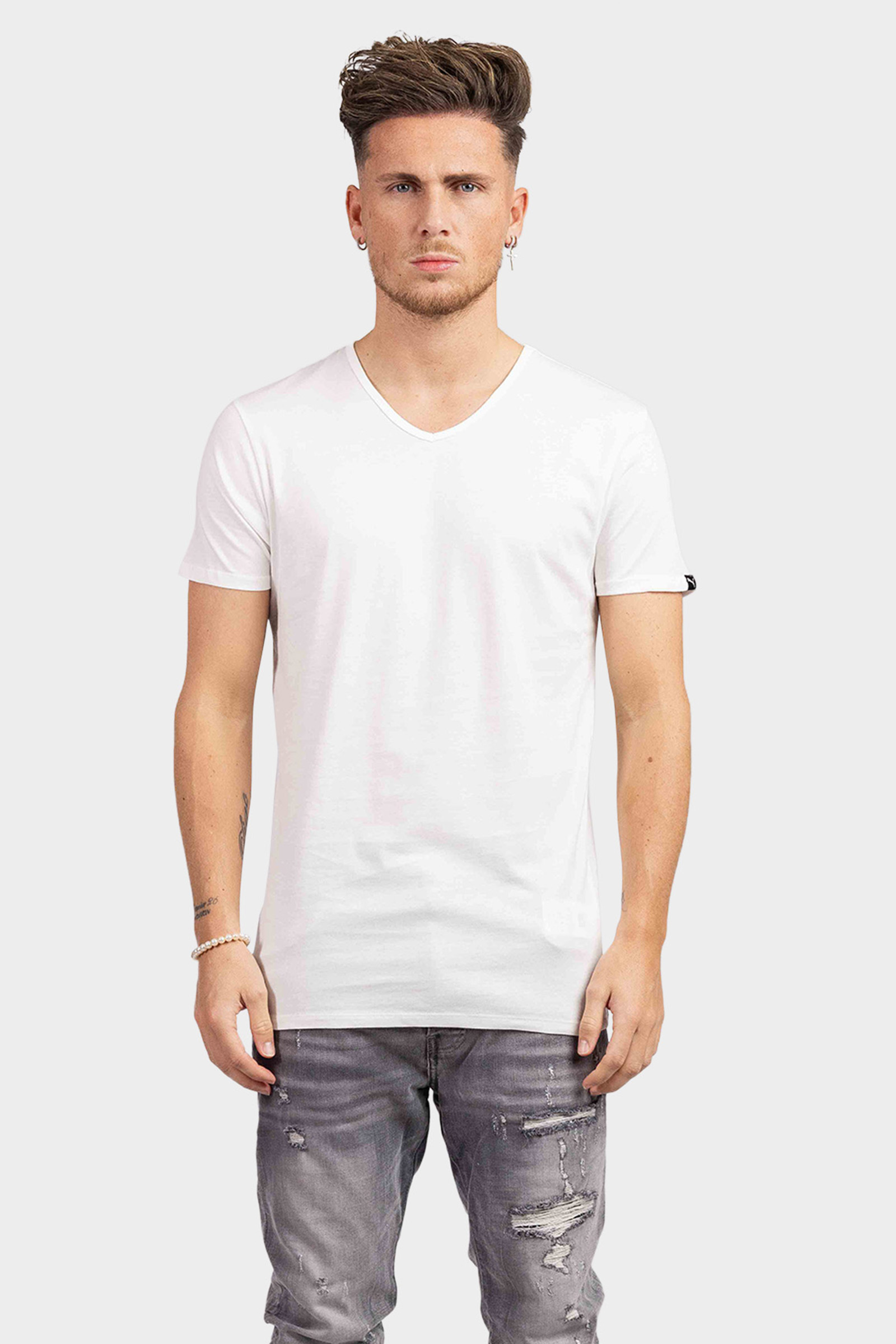 Puma Basic V-Hals T-Shirt 2-Pack Heren Wit