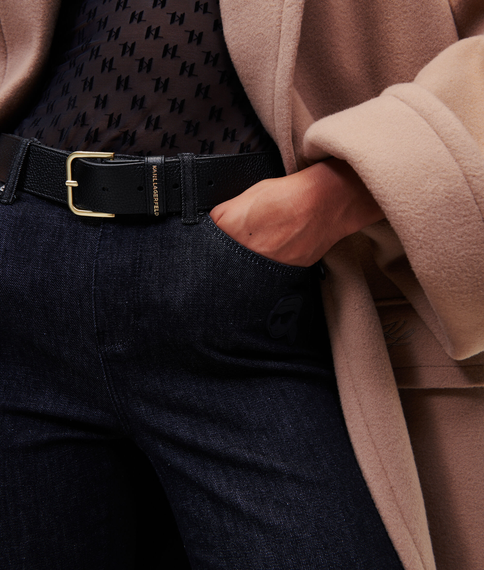 CEINTURE K/ESSENTIAL EN CUIR GRAINÉ MEDIUM
