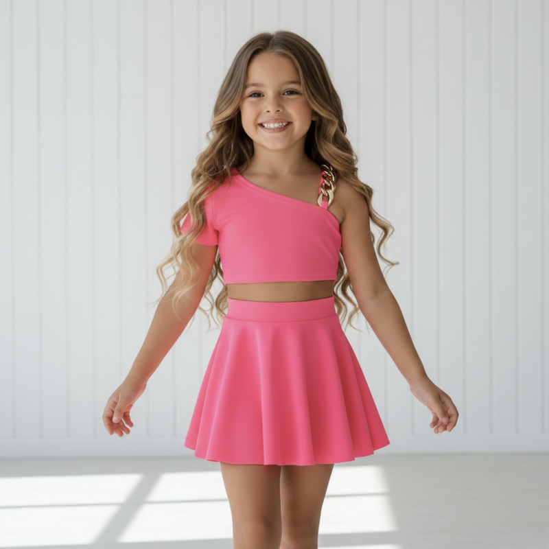 Glam Chain Skirt Set - roze