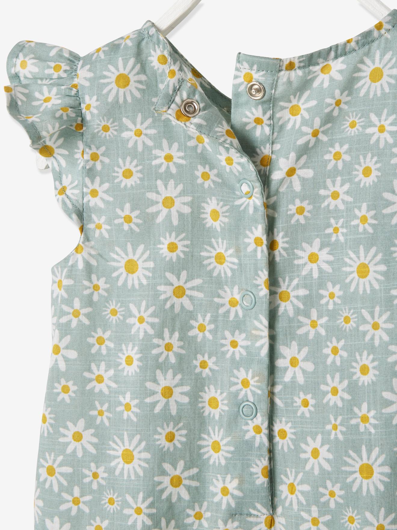Conjunto de macacão e faixa de cabelo estampados para bebê menina, estampa verde média.