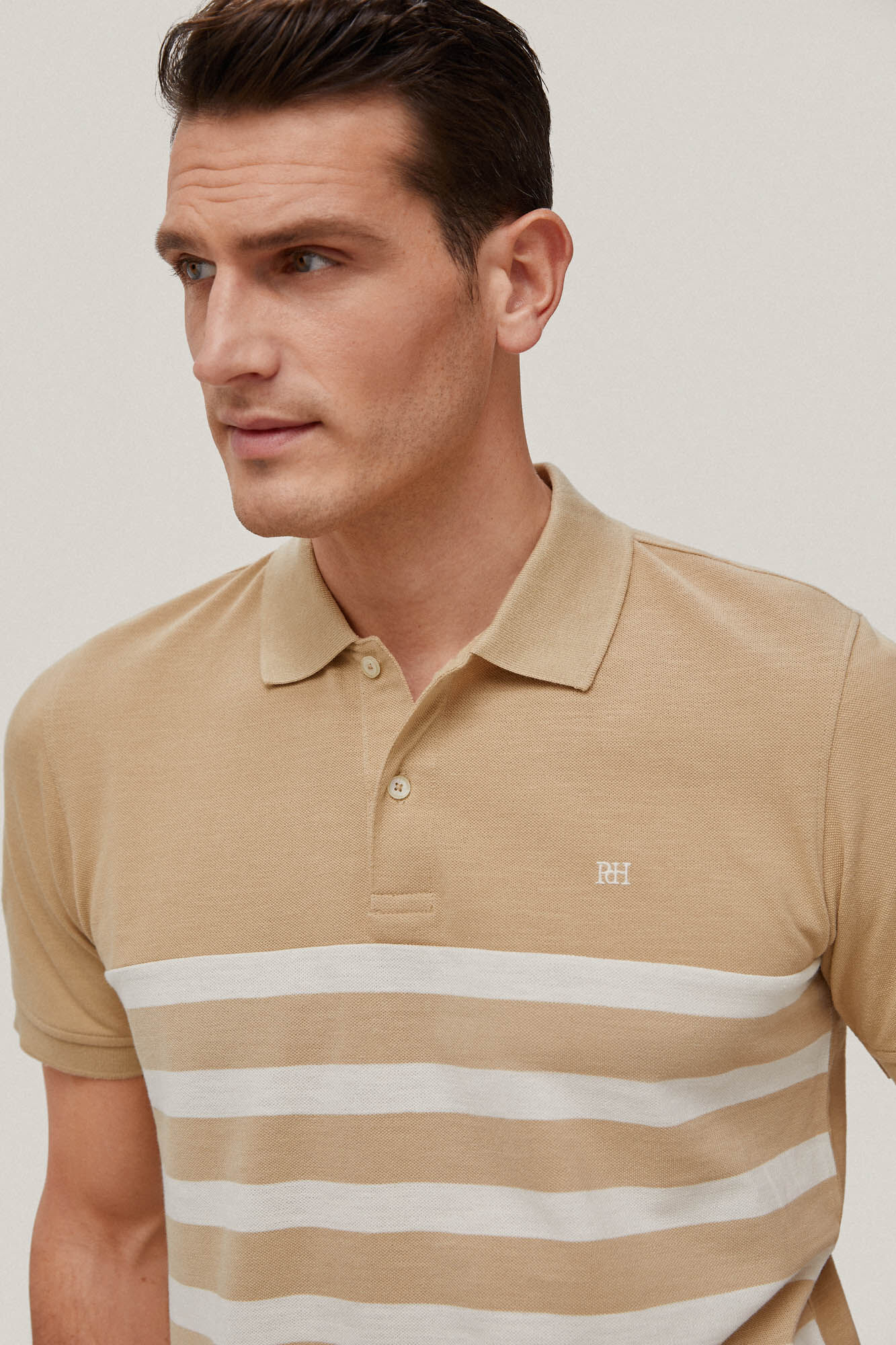 Camisa polo listrada estilo fantasia - Bege