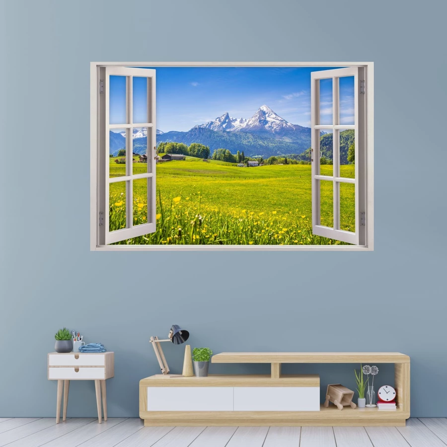 Nikima Wandtattoo 151 Fenster - Alpen Berge in 5 vers. Größen bunt
