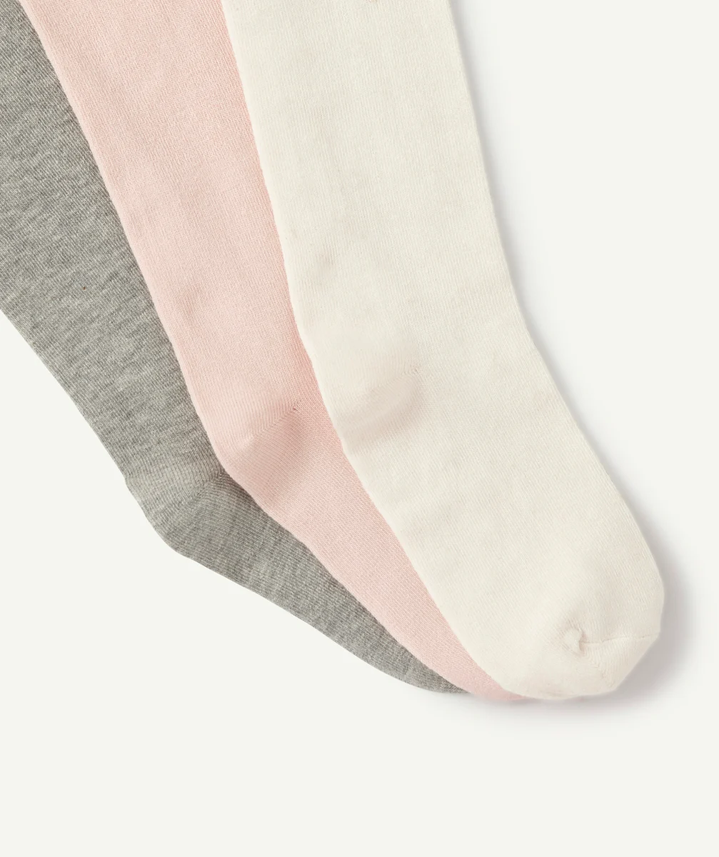 LES 3 PAIRES DE COLLANTS ROSE ÉCRU ET GRIS