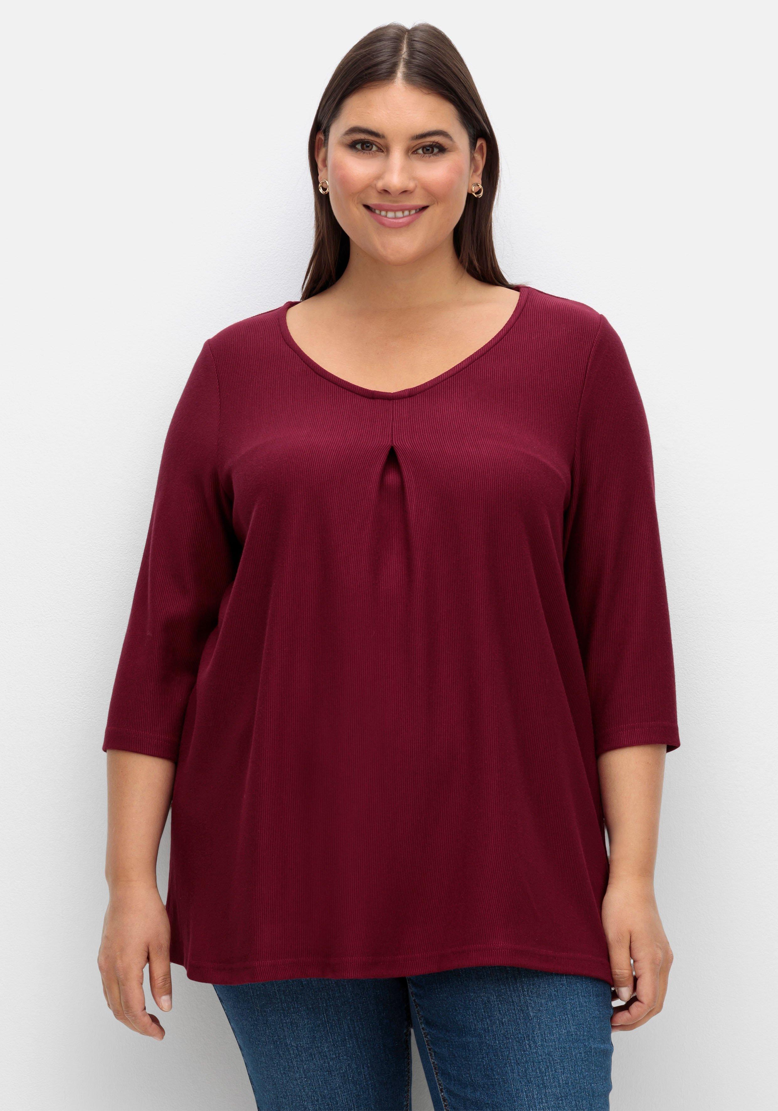 3/4-Arm-Shirt aus Rippjersey, mit Kellerfalte, in A-Linie