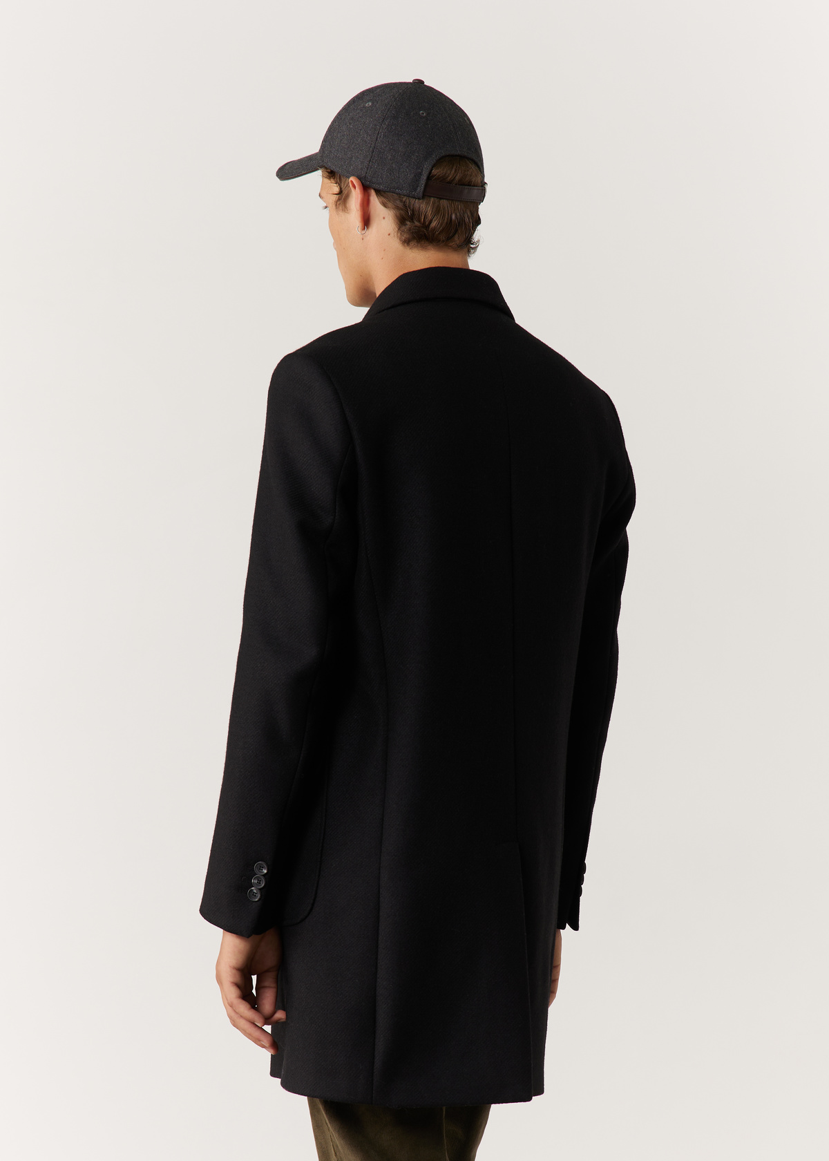 Manteau en laine mélangée unie noire