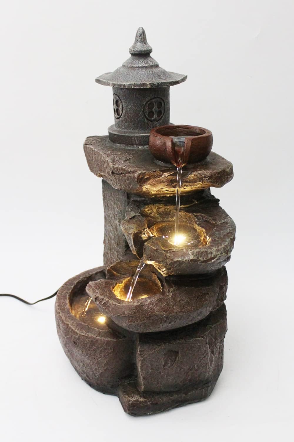 Arnusa Springbrunnen BK851 Wasserfall mit Beleuchtung Gartenbrunnen Zimmerbrunnen Kaskade Brunnen Terrassenbrunnen Dekoration, Braun Grau, 50x30 cm