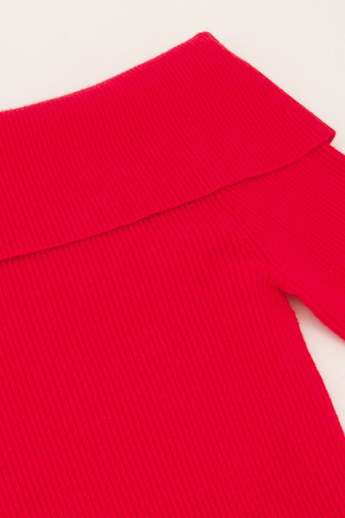 Rode off-shoulder top met rib
