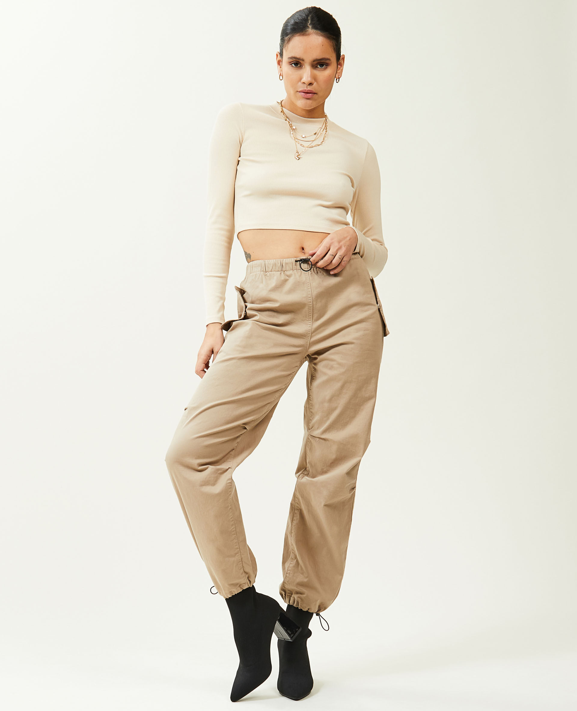 Pantalon parachute multipoche - Taupe