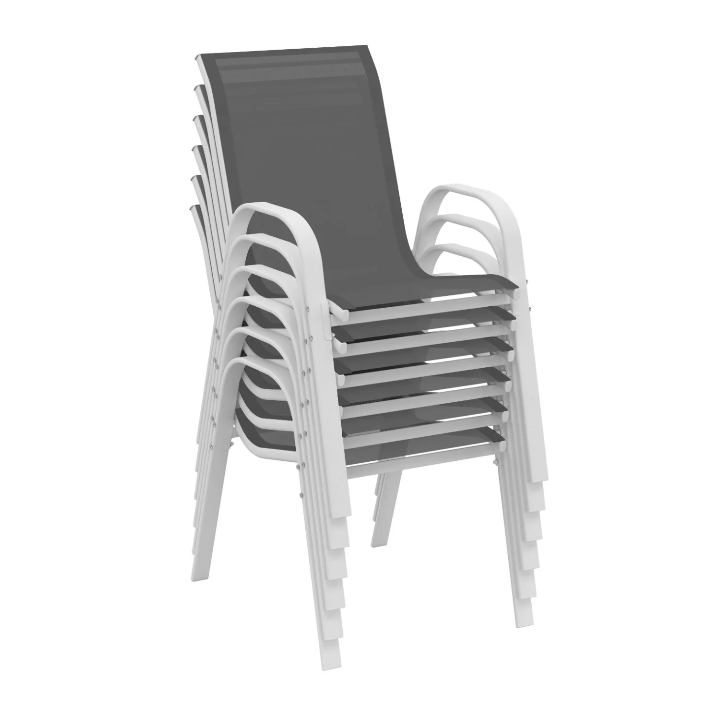Lot de 6 chaises de jardin LYMA métal et textilène empilables blanc et gris