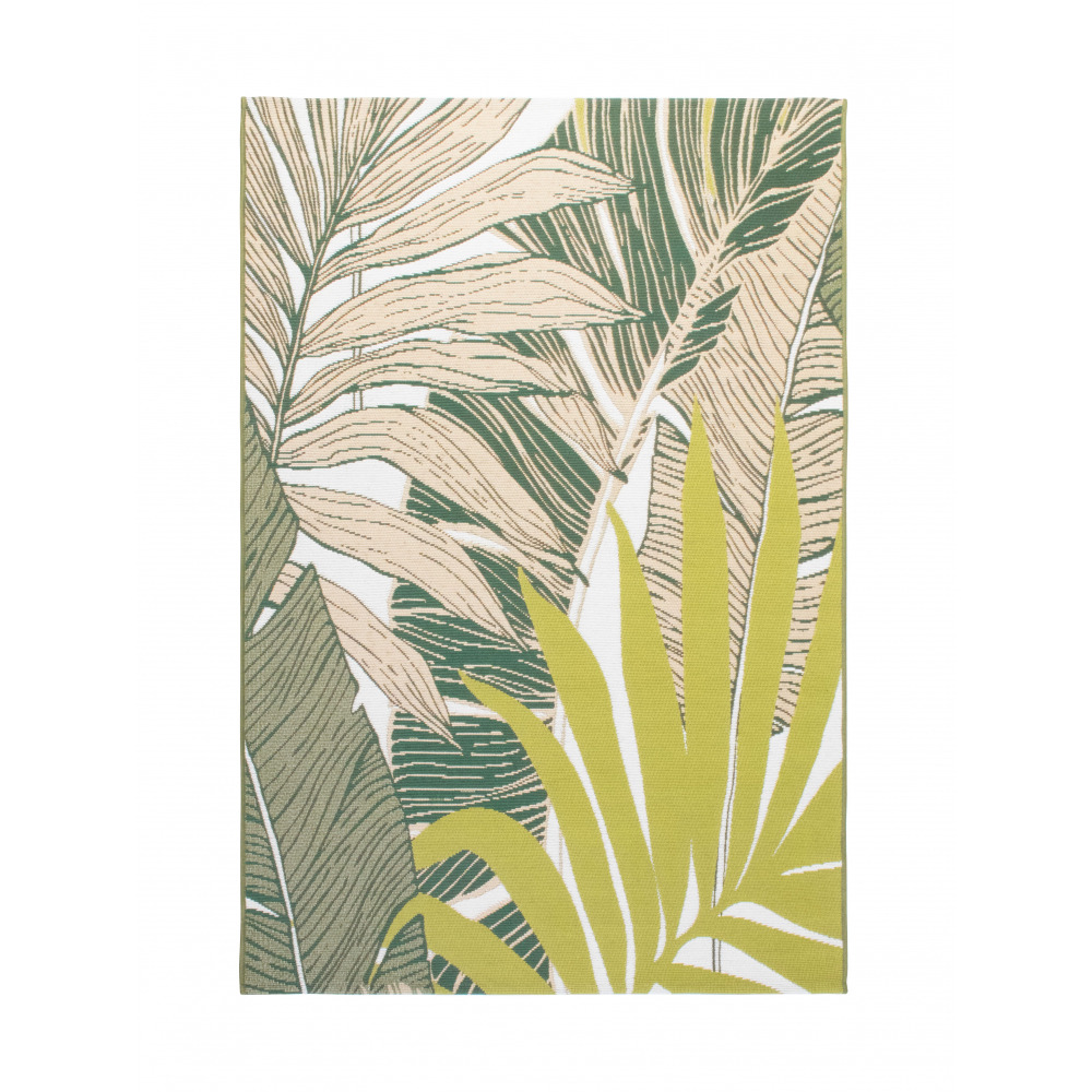 Tapis salon, chambre, cuisine effet jute motifs feuillage tropiques vert/beige 150x200cm- décoration- mobilier d'intérieur