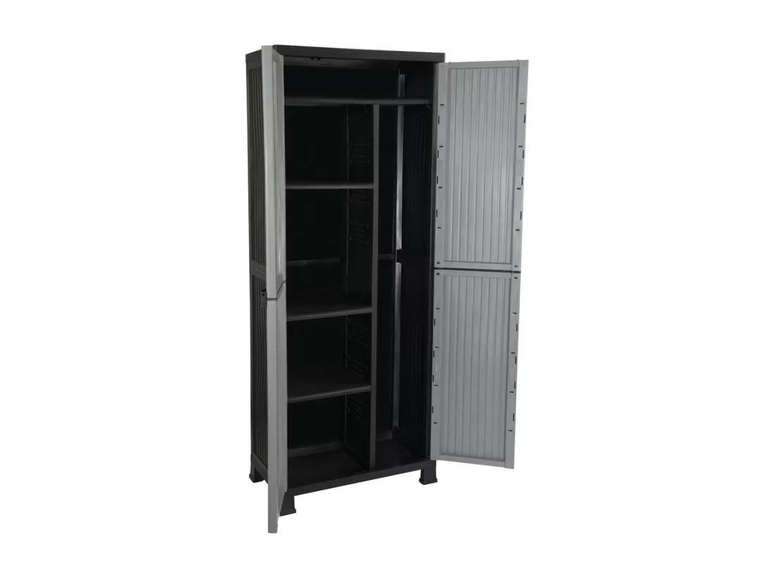Armoire extérieure en résine avec balai et 4 étagères 171x68x39cm Thinia Home