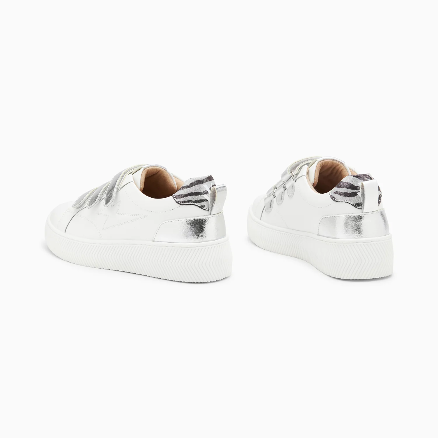 Sneakers-Baskets éclair Oxanna blanches à scratchs argent
