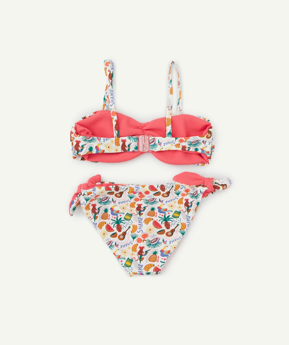 MAILLOT DE BAIN 2 PIÈCES RÉVERSIBLE FILLE ROSE ET IMPRIMÉ