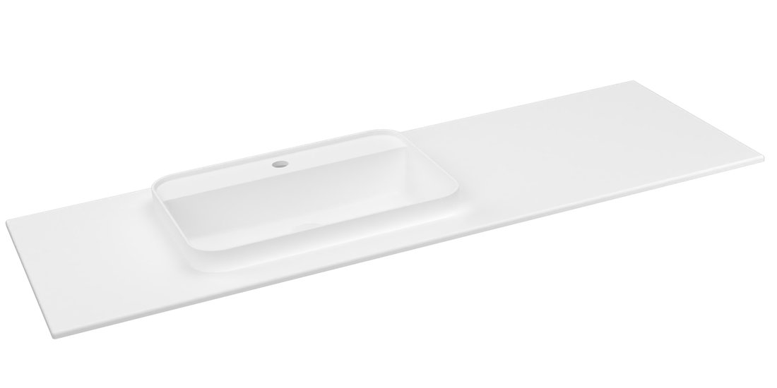 Sapho Brahea wastafel 145x50cm solid surface wit mat met brede rand en kraangat links