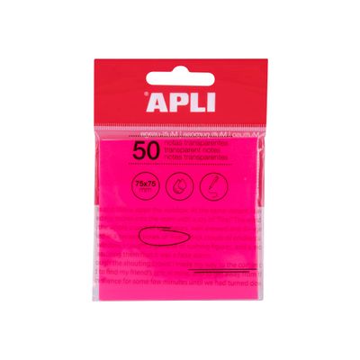Apli - Notes adhésives - 50 feuilles - 75 x 75 mm - transparentes rose