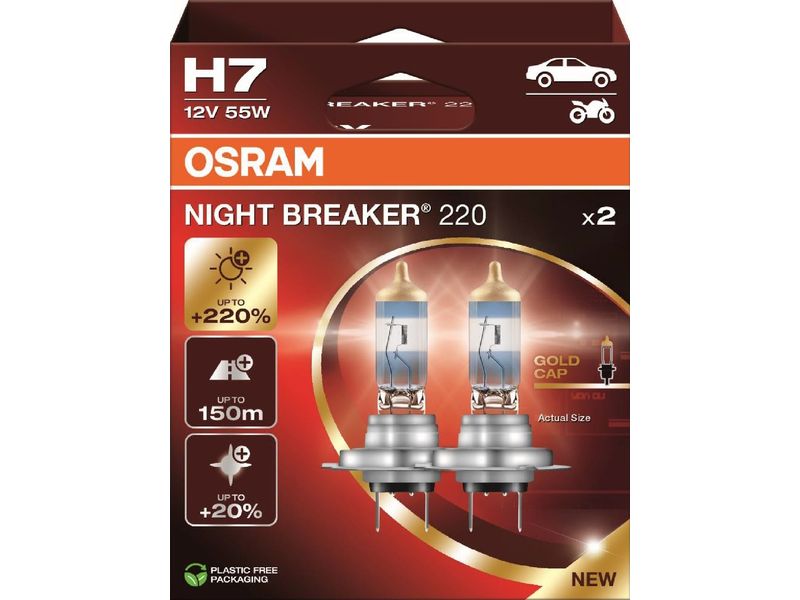 OSRAM Night Breaker 220 Duobox H7 12V 55W PX26d Motorrad/PK Halogen-Scheinwerferlampe