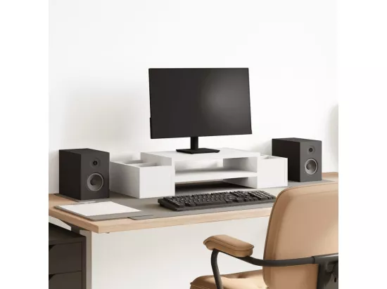 Support de moniteur avec rangement blanc bois d'ingénierie