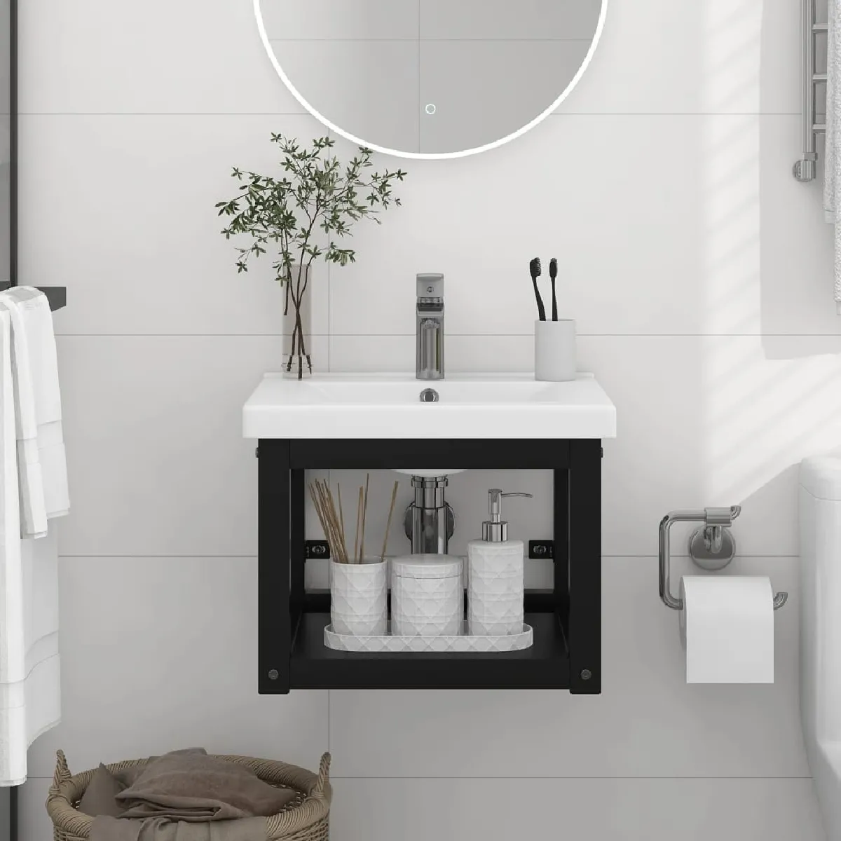 vidaXL Cadre de lavabo mural - Noir