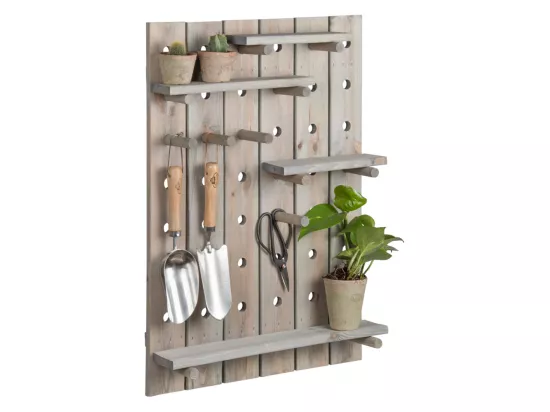 Panneau perforé avec 4 étagères en bois - L 16,2 x l 56,3 x H 56,3 cm - Gris