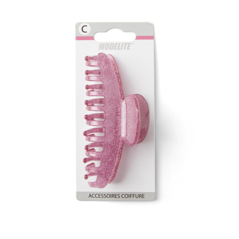 Pince à cheveux à paillettes plastique rose 10cm