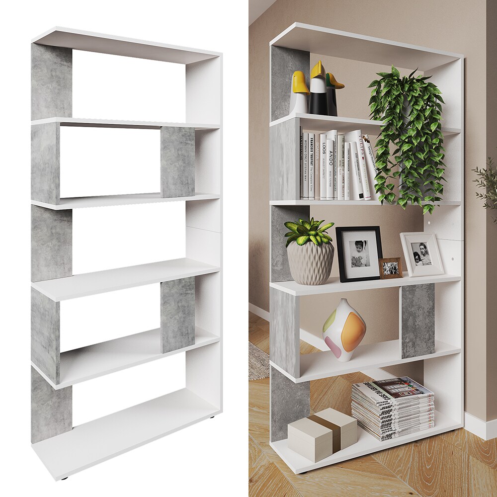 Vicco Raumteiler Bücherregal Standregal Büroregal Regal 5 Fächer Weiß Beton