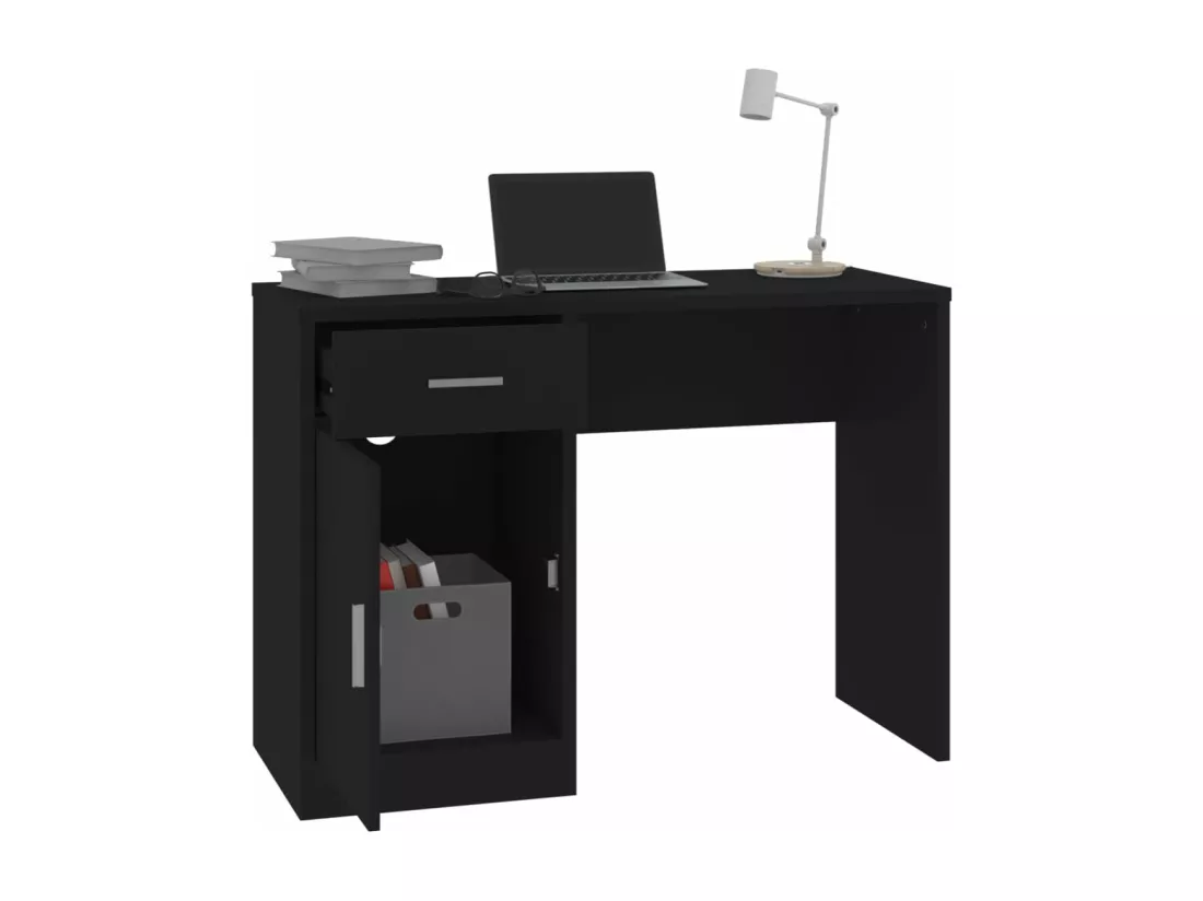 Bureau avec tiroir et armoire Noir 100x40x73 cm Bois ingénierie