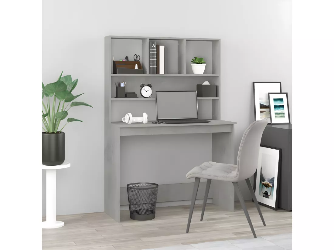 Bureau avec étagères Gris béton 102x45x148 cm Bois d'ingénierie