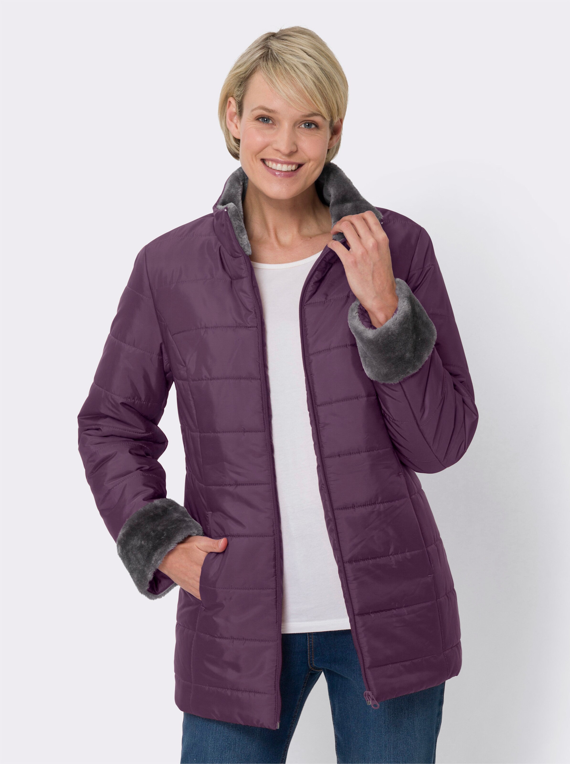Steppjacke mit Pelz-Imitat