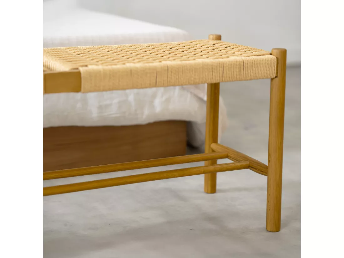 Banc 2 places en bois de chêne massif avec tressage - Kepler