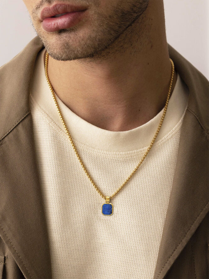 Nialaya Gold Plated Necklace with Square Blue Lapis Pendant Blue