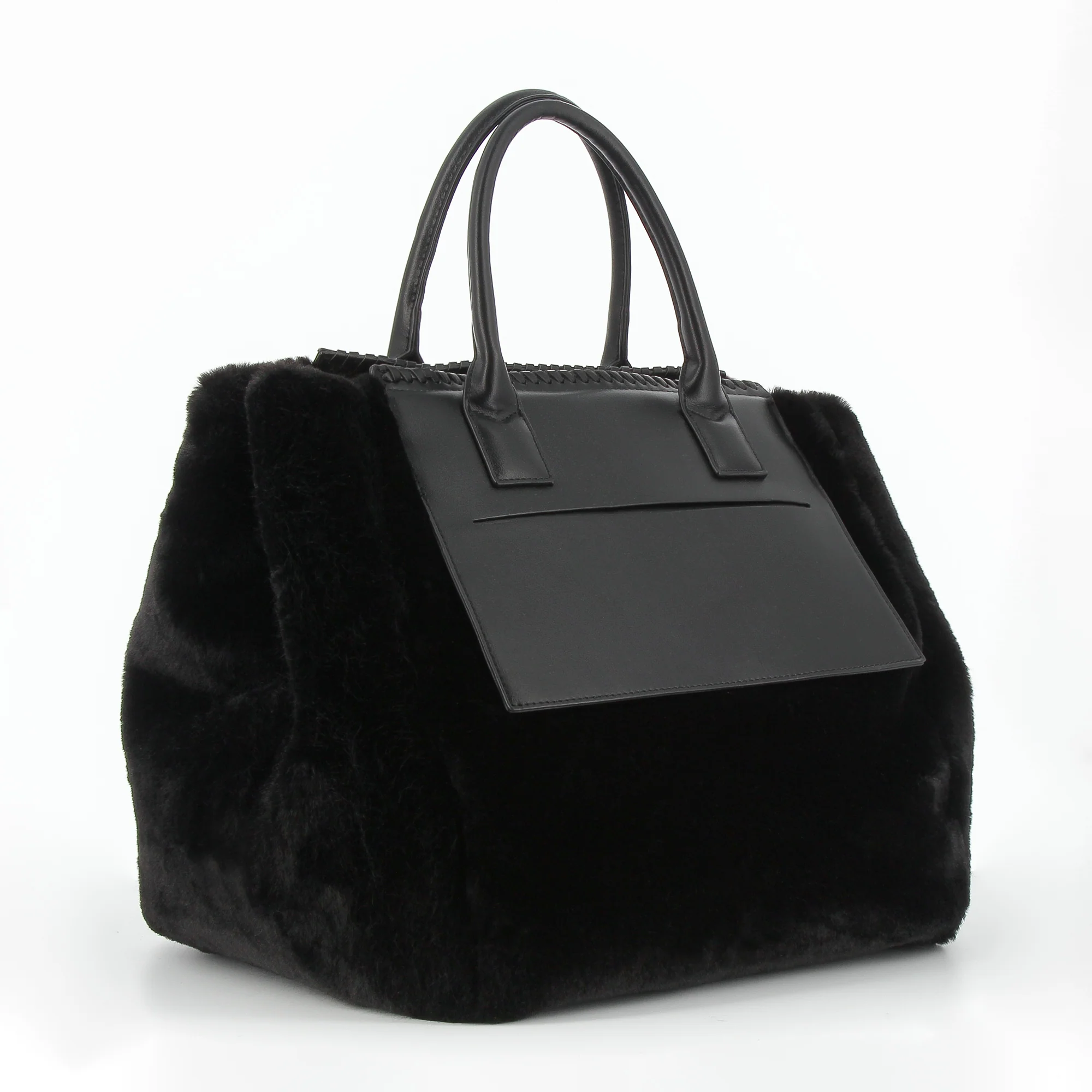 Sacs-Cabas Christiane noir en fausse fourrure