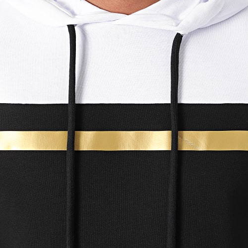 Sweat Capuche Tricolore Bande Gold 1573 Noir Blanc