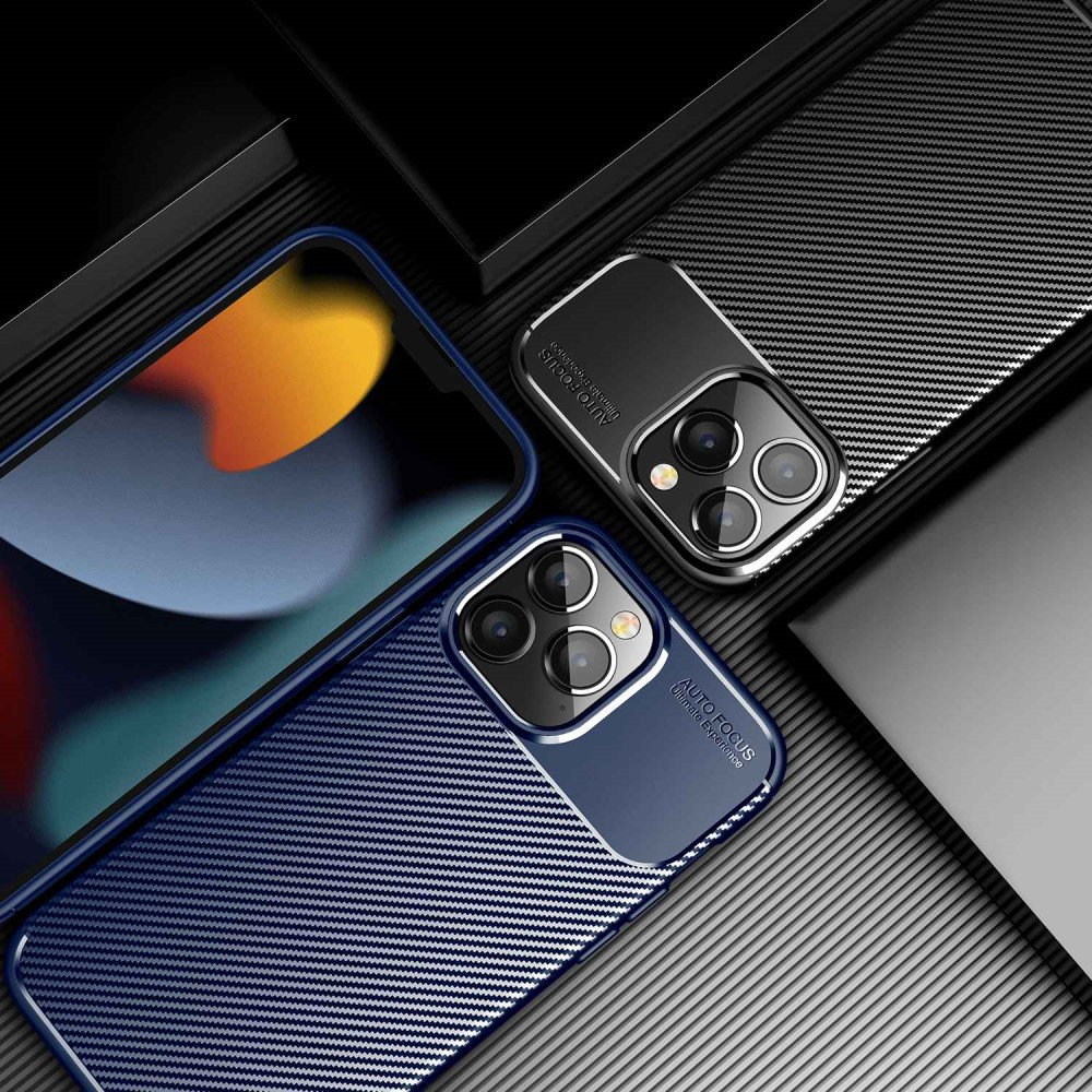 iPhone 14 Pro Gummi Case Schutzhülle mit Air Cushion Fallschutz im Carbon Look - Schwarz