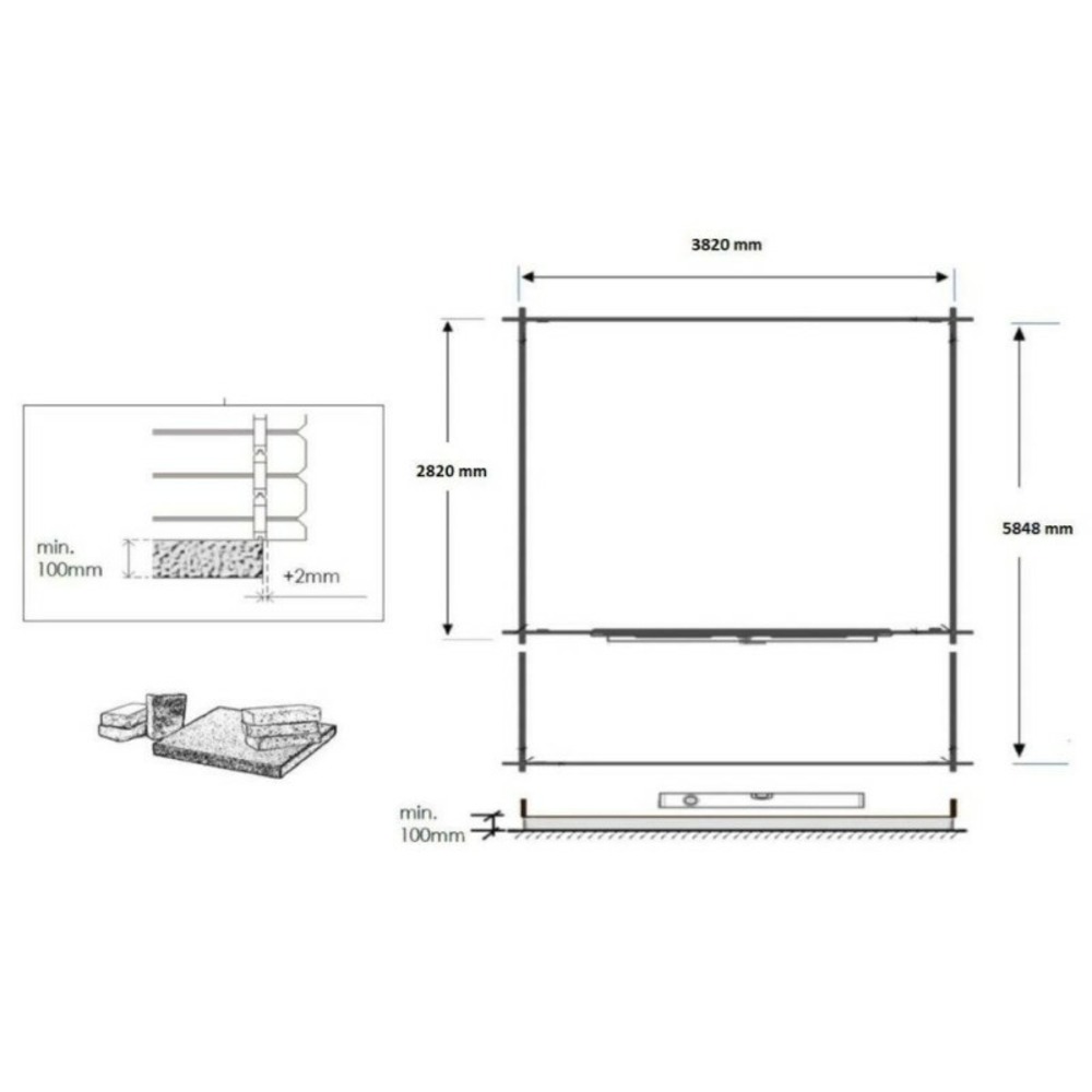 Abri de jardin en bois - 4x3 m - 24 m2 + terrasse avec balustrade et avant-toit en bois - traité