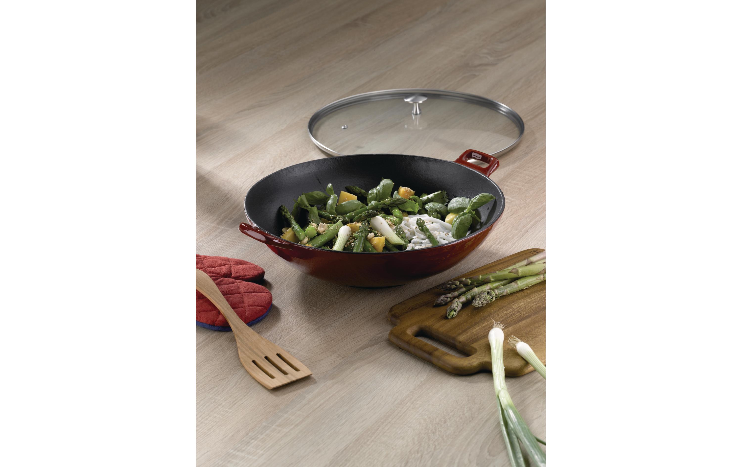 Wok Calido 36 cmGusseisen Wok mit Edelstahlgriffe