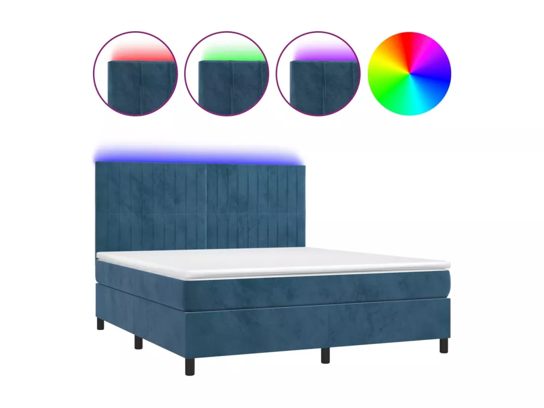 Sommier tapissier matelas et LED Bleu foncé 160x200 cm Velours