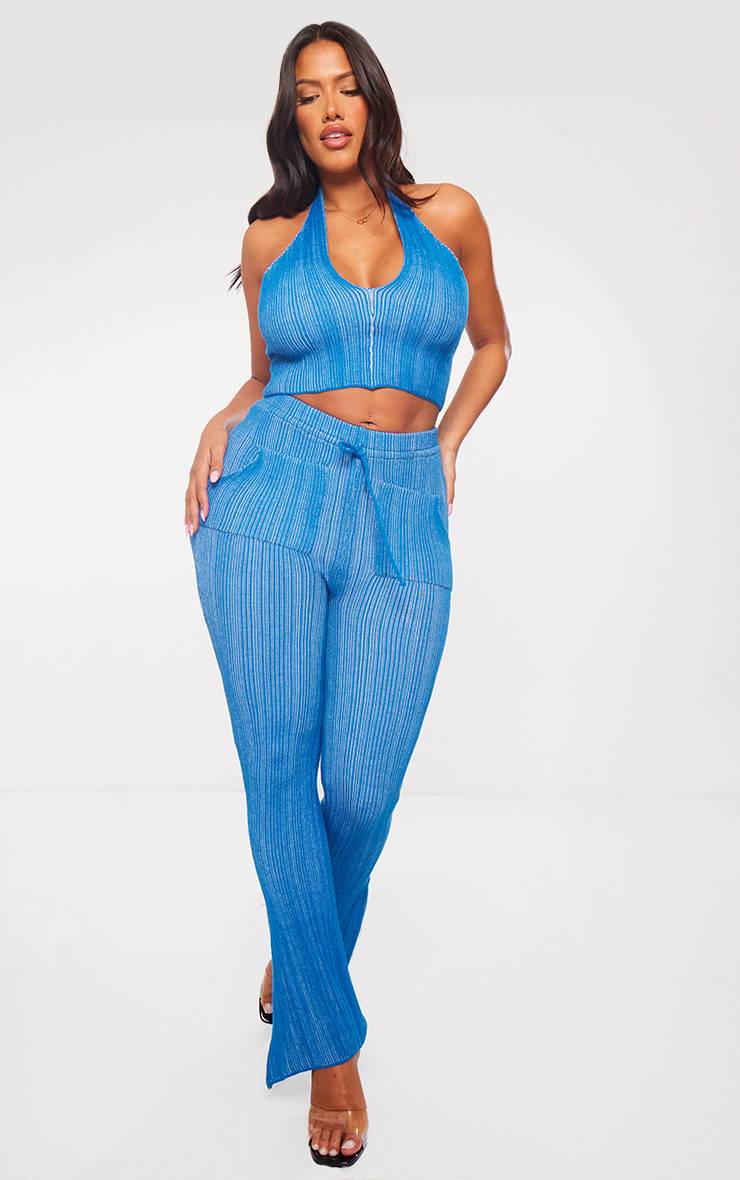 Bleu Vif Pantalon Évasé En Maille Shape Avec Cordon De Serrage Contrasté