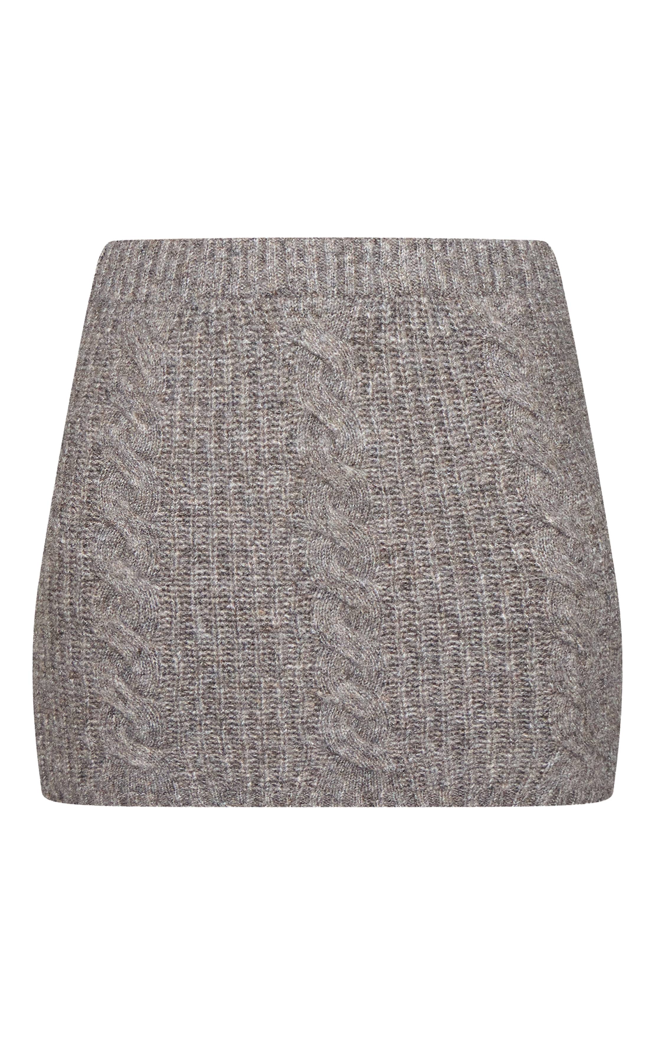 Deep Taupe Mini-jupe En Maille Torsadée