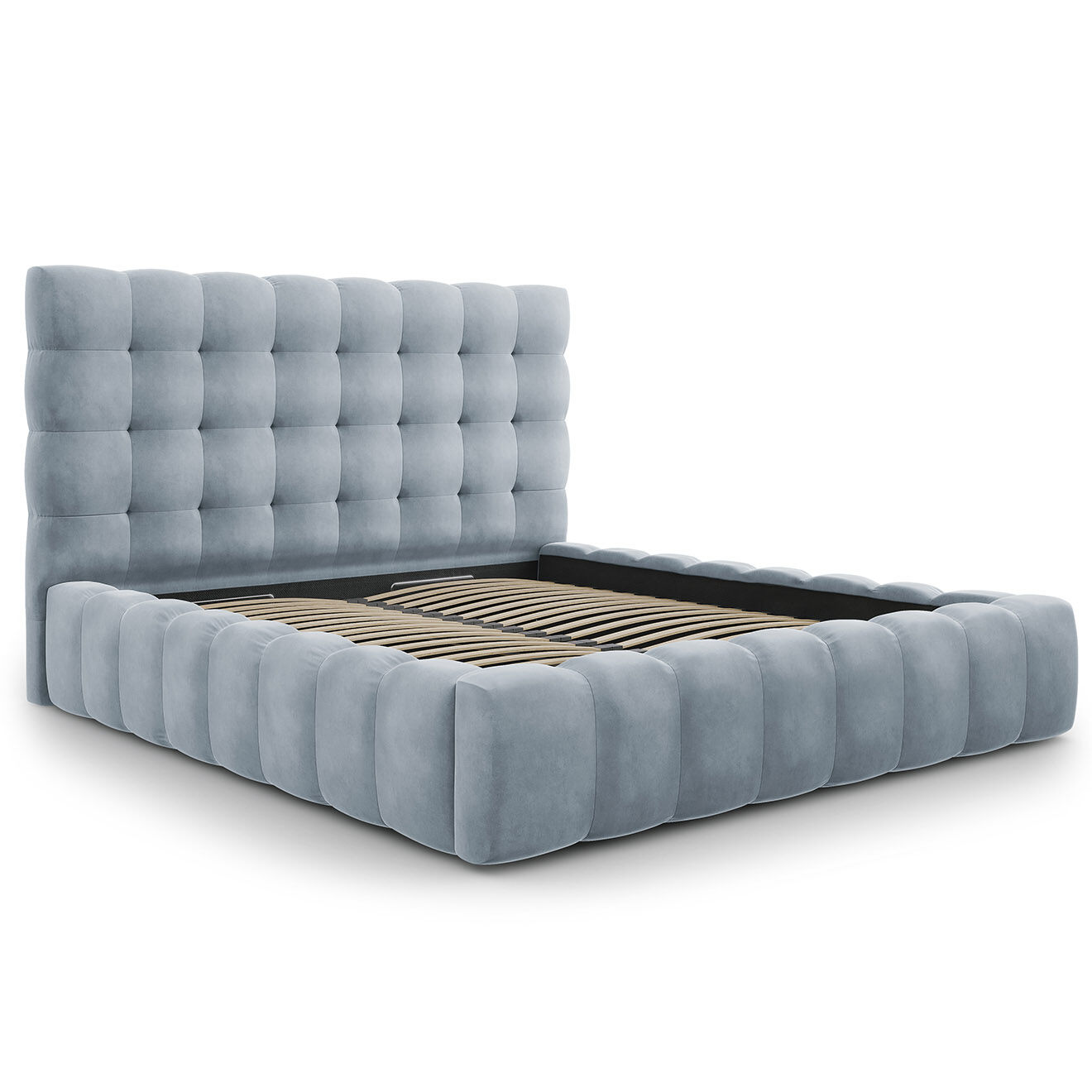 Cosmopolitan Design Lit avec coffre de rangement Bali Velours bleu clair - 180x200 cm