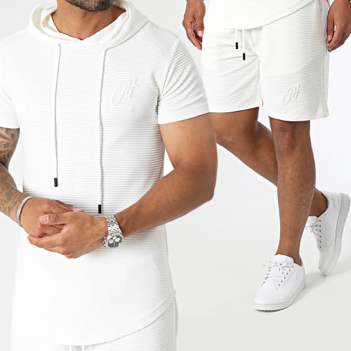 Ensemble Tee Shirt Capuche Et Short Jogging Blanc