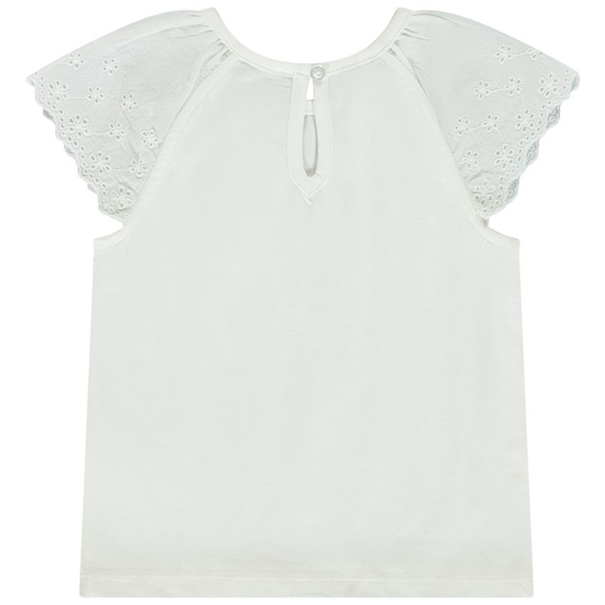 T-shirt manches courtes en broderie anglaise pour bébé fille - Blanc
