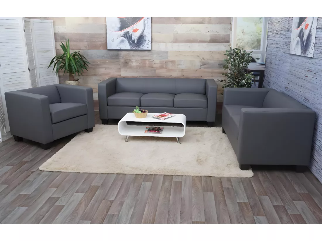 Fauteuil lounge Lille, similicuir, gris foncé