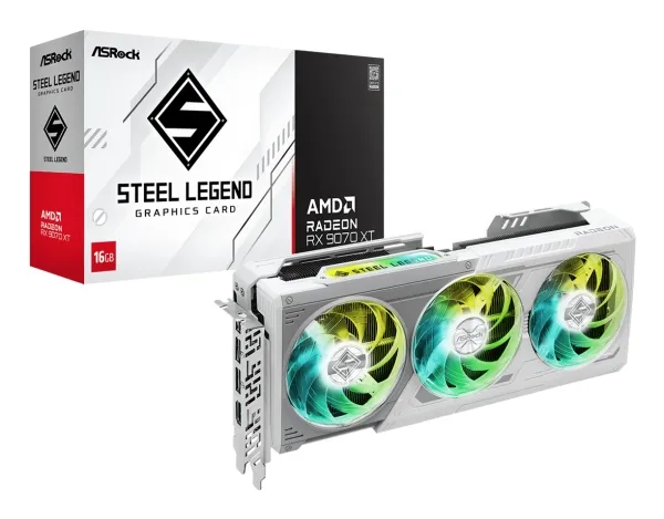 ASRock Steel Legend Radeon RX 9070 XT 16GB - Grafikkort - Radeon RX 9070 XT - 16 GB GDDR6 - PCIe 5.0 x16 - 3 x DisplayPort, HDMI