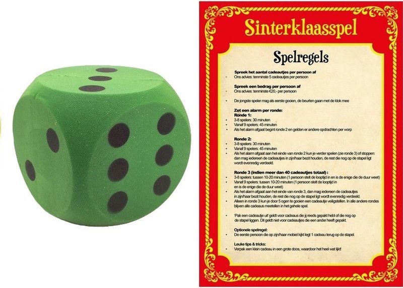 Sinterklaas spel met groene dobbelsteen - Pakjesavond Sinterklaasspel dobbelstenen set