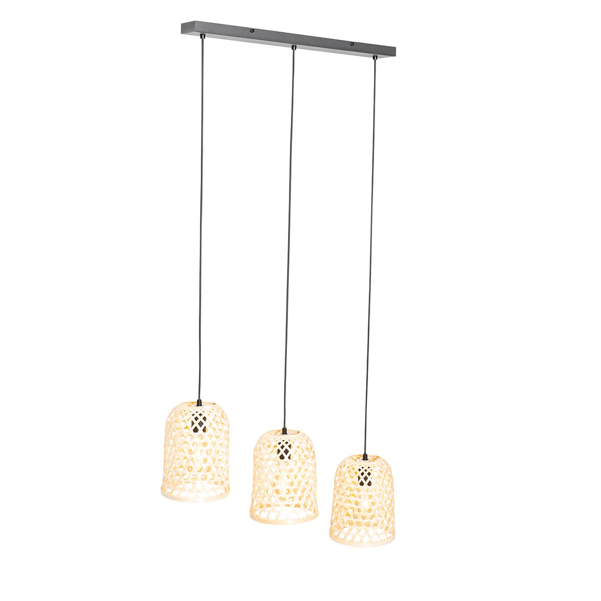 Oosterse hanglamp zwart met bamboe 3-lichts - Rayan
