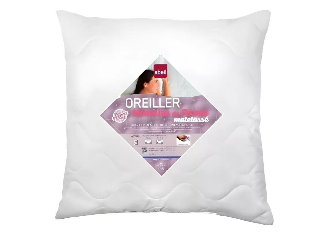 ABEIL Oreiller a memoire de forme matelasse 60x60 cm blanc