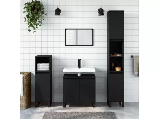 Armoire de salle de bain noir 30x30x190 cm bois d'ingénierie