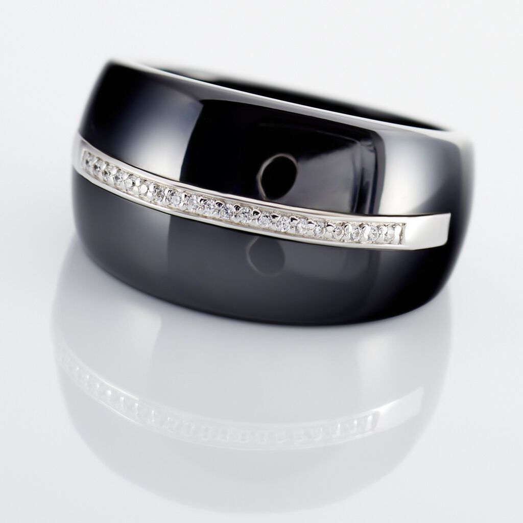 Bague Ceramik Design Argent Blanc Oxyde De Zirconium Et Céramique