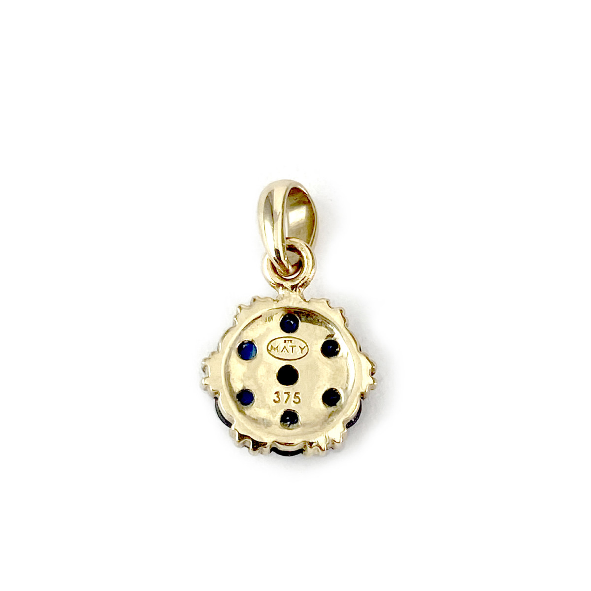 Pendentif or 375 2 tons fleur saphirs et diamants